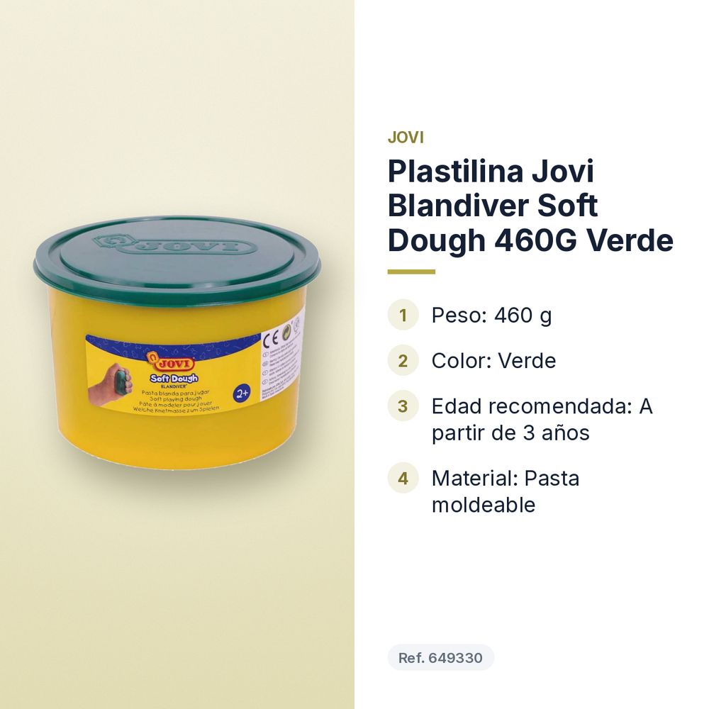PLASTILINA JOVI BLANDIVER SOFT DOUGH 460G VERDE - características principales