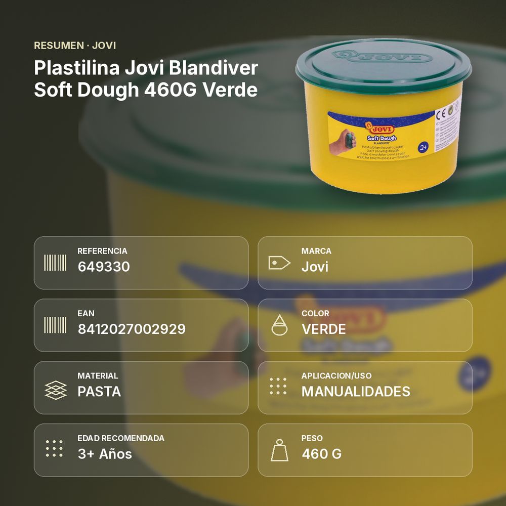 PLASTILINA JOVI BLANDIVER SOFT DOUGH 460G VERDE - resumen de atributos