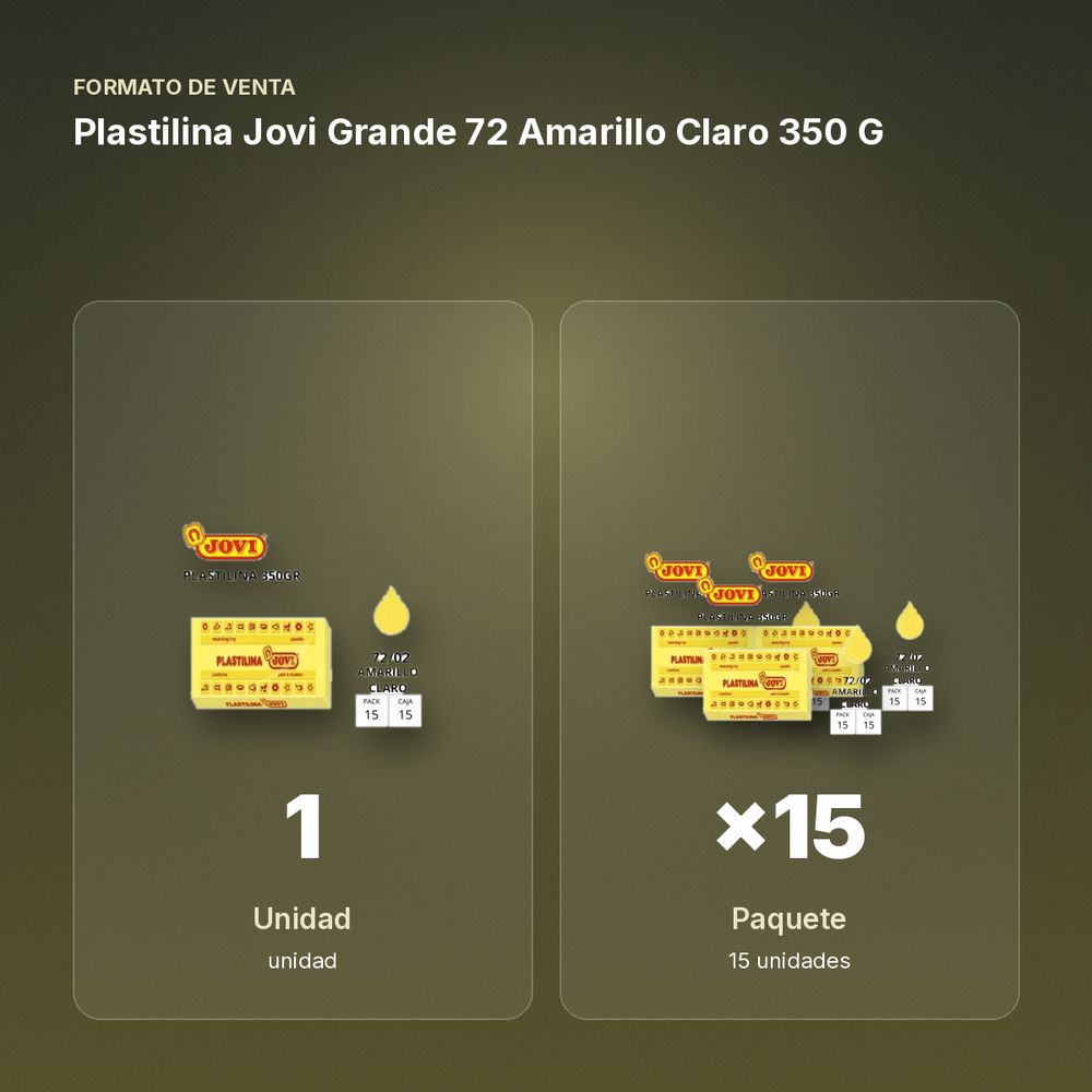 PLASTILINA JOVI GRANDE 72 AMARILLO CLARO 350 G - formato de venta: paquete de 15