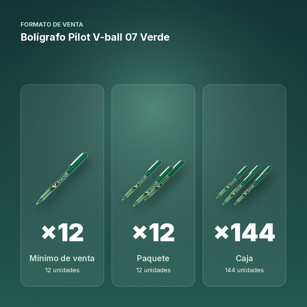 BOLÍGRAFO PILOT V-BALL 07 VERDE - formato de venta: paquete de 12, caja de 144