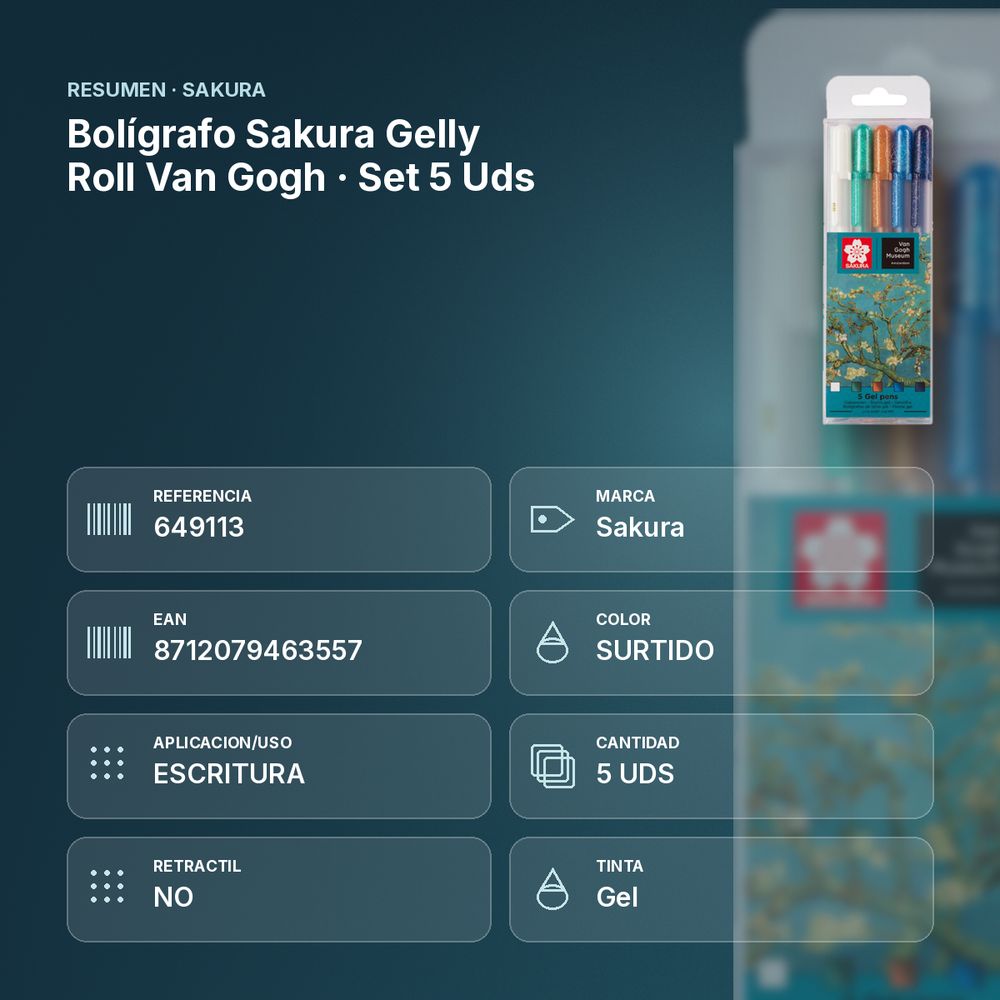 BOLÍGRAFO SAKURA GELLY ROLL VAN GOGH · SET 5 UDS  - resumen de atributos