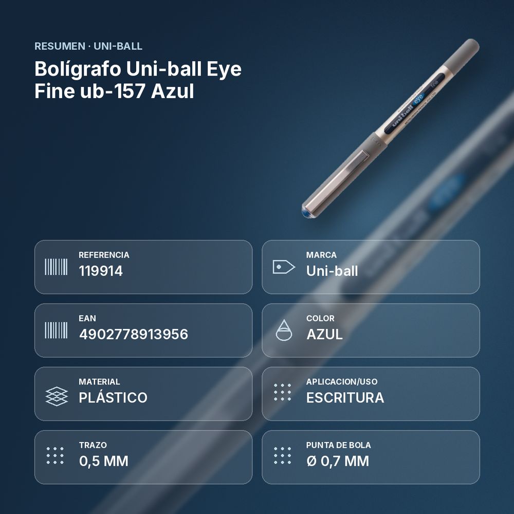 BOLÍGRAFO UNI-BALL EYE FINE UB-157 AZUL - resumen de atributos
