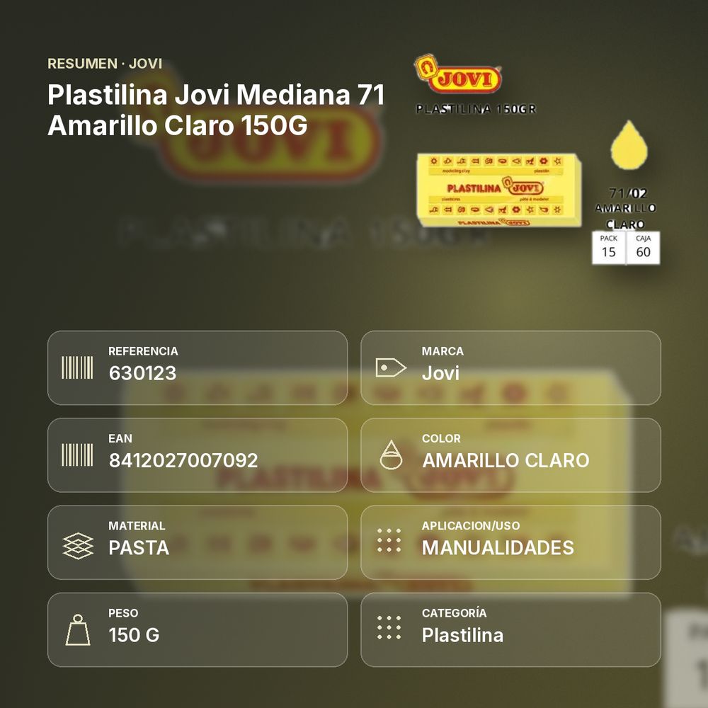 PLASTILINA JOVI MEDIANA 71 AMARILLO CLARO 150G - resumen de atributos