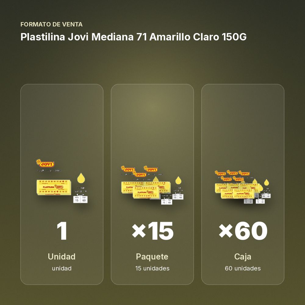 PLASTILINA JOVI MEDIANA 71 AMARILLO CLARO 150G - formato de venta: paquete de 15, caja de 60