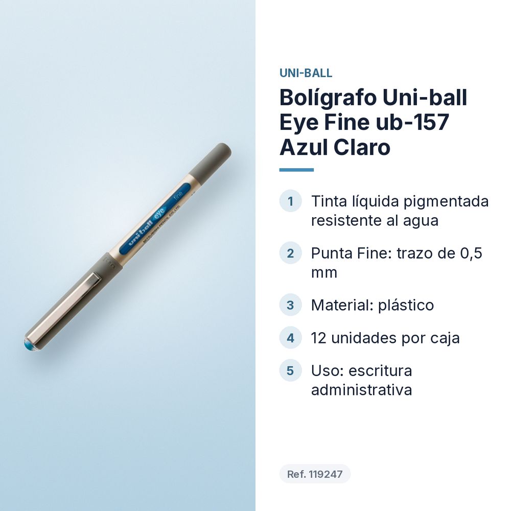 BOLÍGRAFO UNI-BALL EYE FINE UB-157 AZUL CLARO - características principales