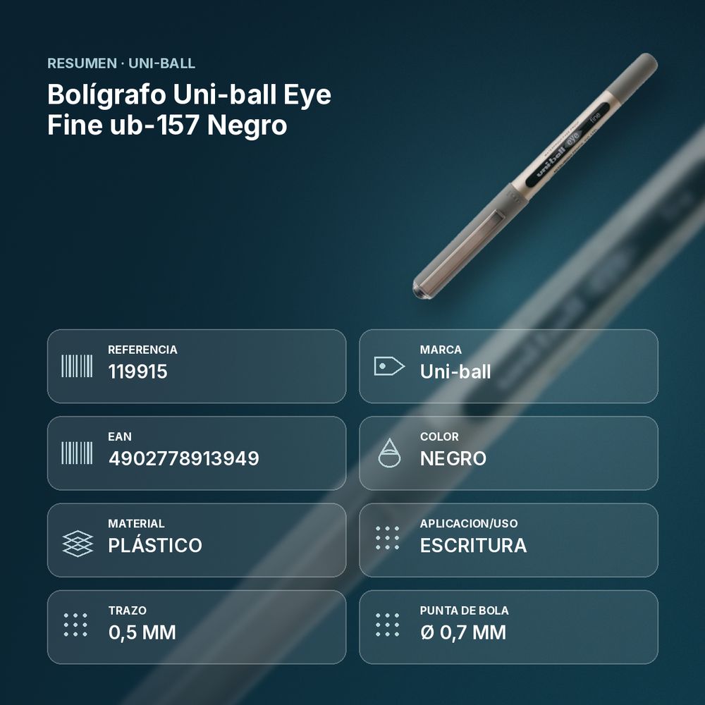 BOLÍGRAFO UNI-BALL EYE FINE UB-157 NEGRO - resumen de atributos