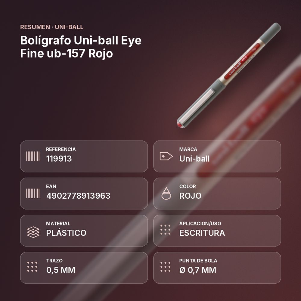 BOLÍGRAFO UNI-BALL EYE FINE UB-157 ROJO - resumen de atributos