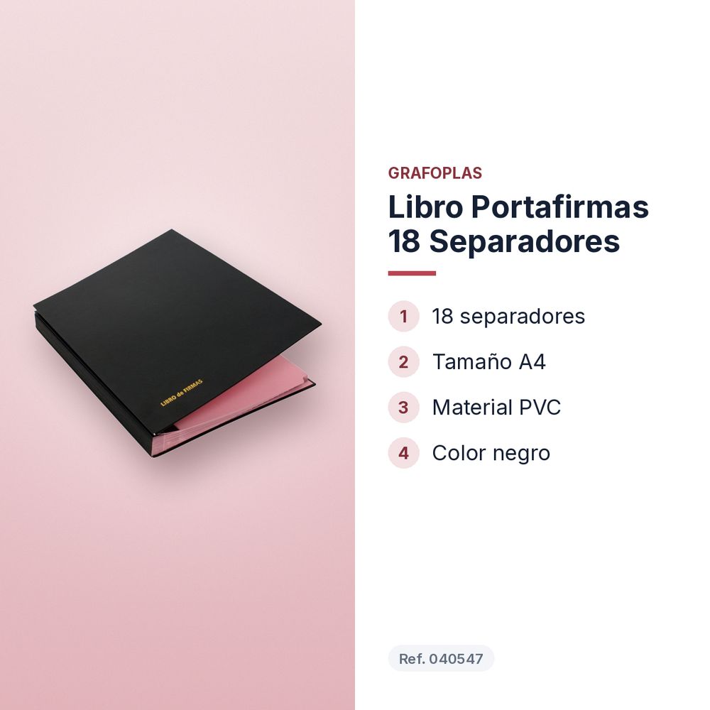 LIBRO PORTAFIRMAS 18 SEPARADORES - características principales