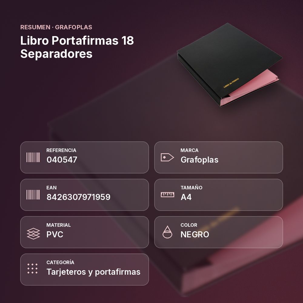 LIBRO PORTAFIRMAS 18 SEPARADORES - resumen de atributos