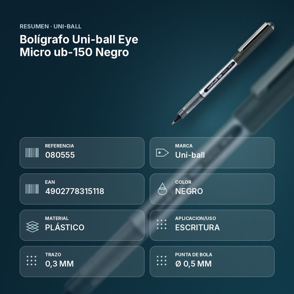 BOLÍGRAFO UNI-BALL EYE MICRO UB-150 NEGRO - resumen de atributos
