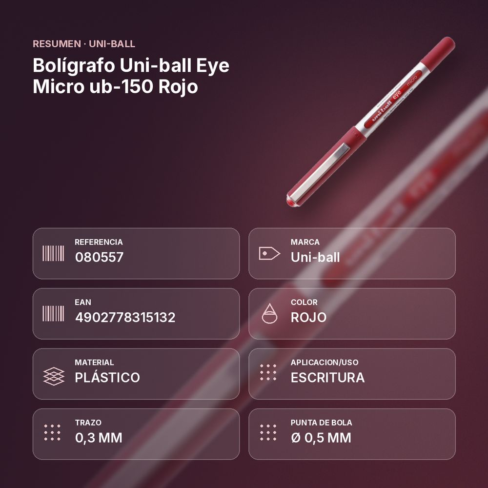 BOLÍGRAFO UNI-BALL EYE MICRO UB-150 ROJO - resumen de atributos