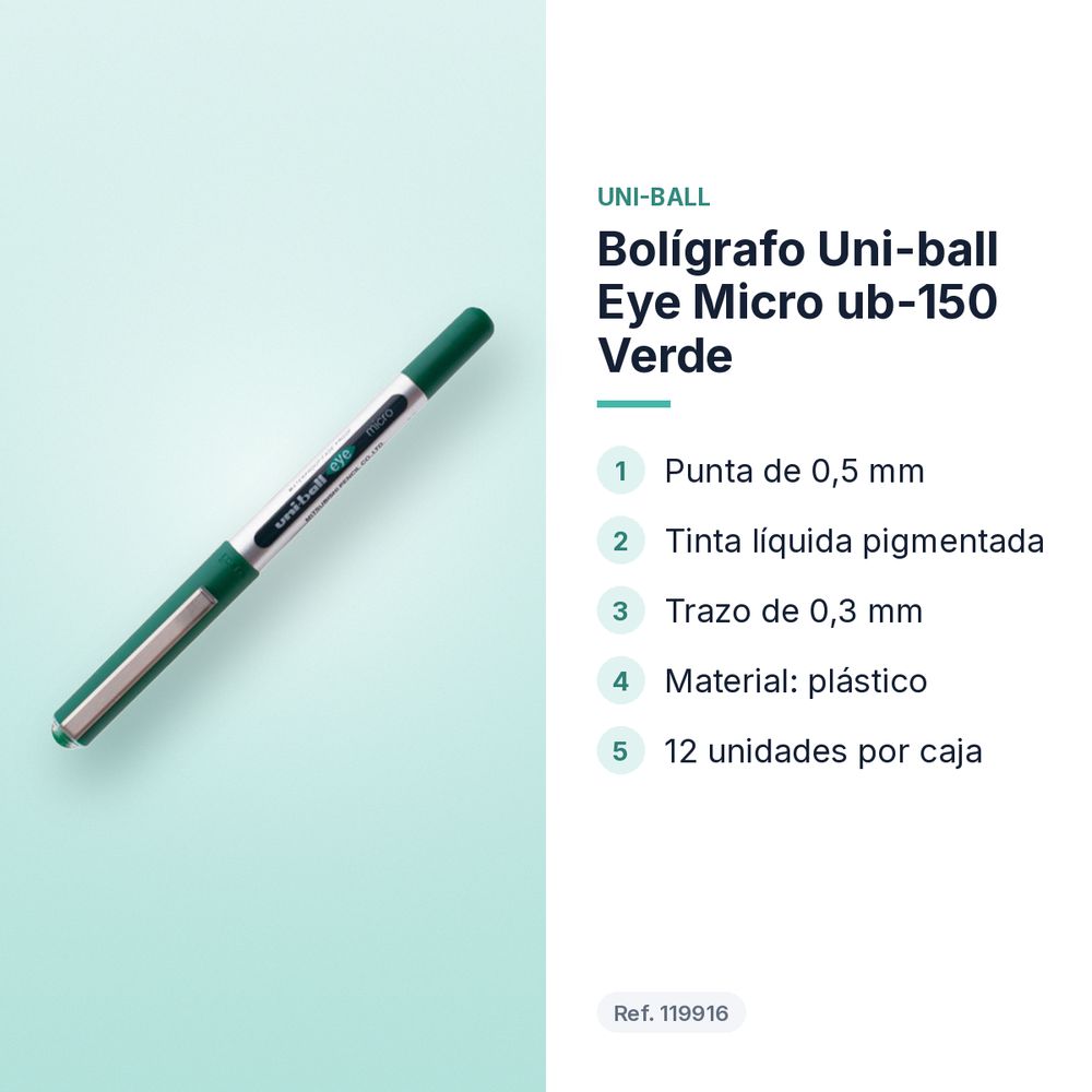 BOLÍGRAFO UNI-BALL EYE MICRO UB-150 VERDE - características principales