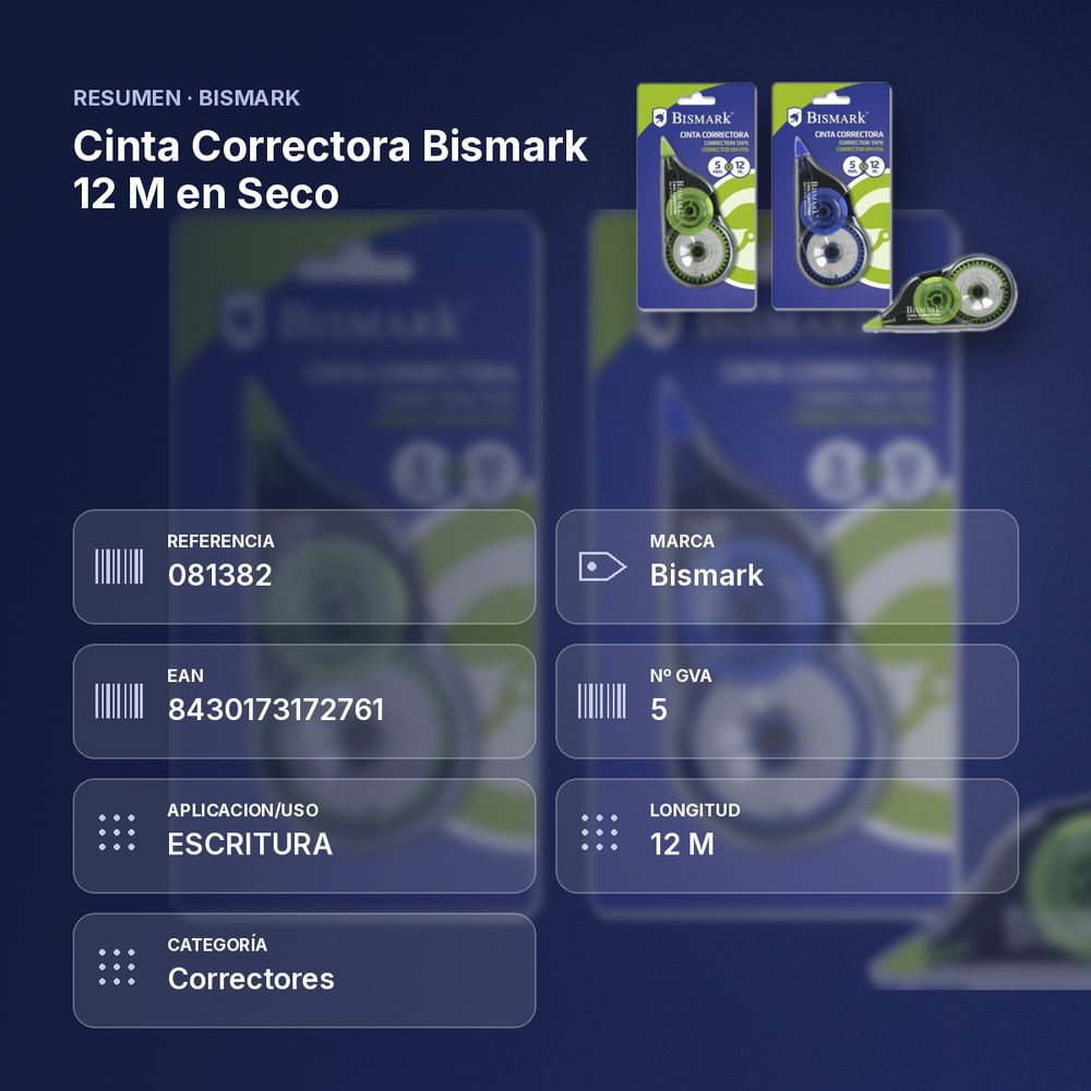 CINTA CORRECTORA BISMARK 12 M EN SECO - resumen de atributos