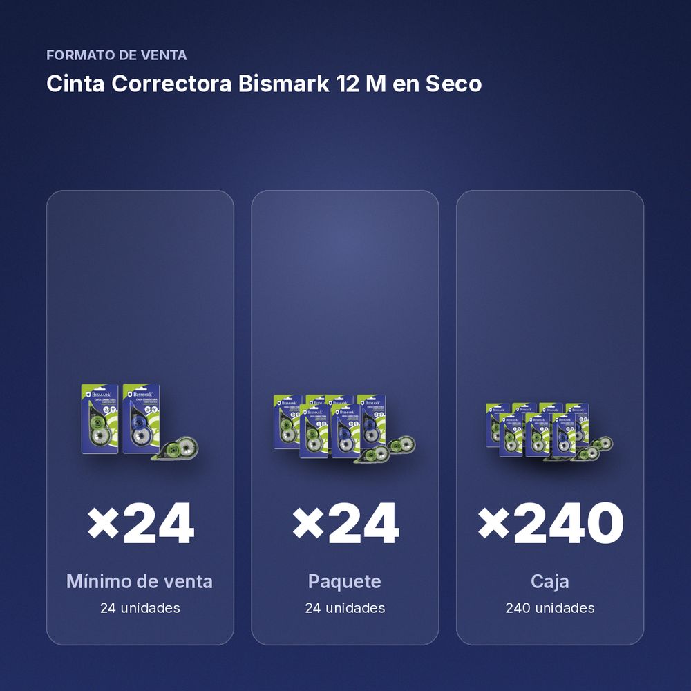 CINTA CORRECTORA BISMARK 12 M EN SECO - formato de venta: paquete de 24, caja de 240