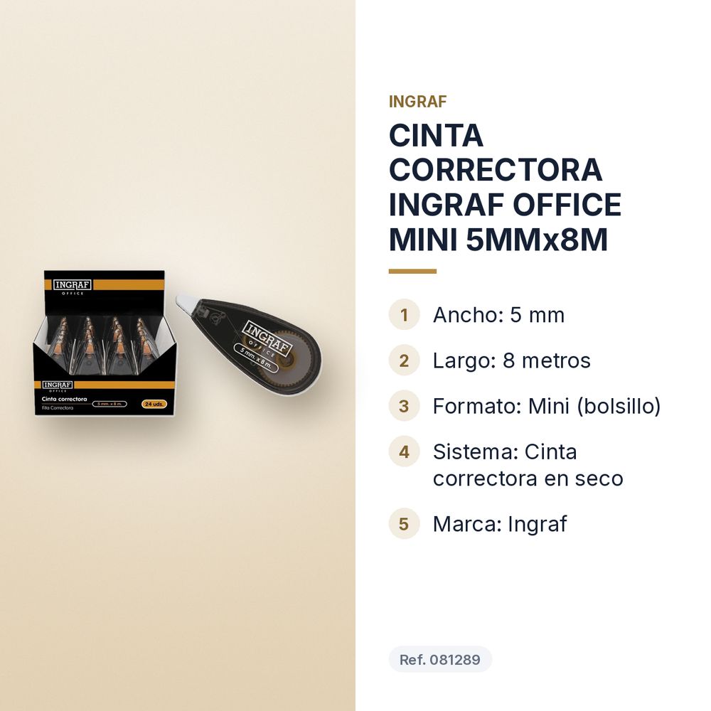 CINTA CORRECTORA INGRAF OFFICE MINI 5MMx8M - características principales