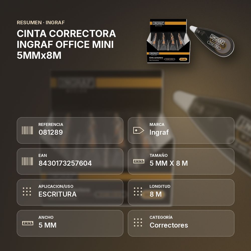 CINTA CORRECTORA INGRAF OFFICE MINI 5MMx8M - resumen de atributos