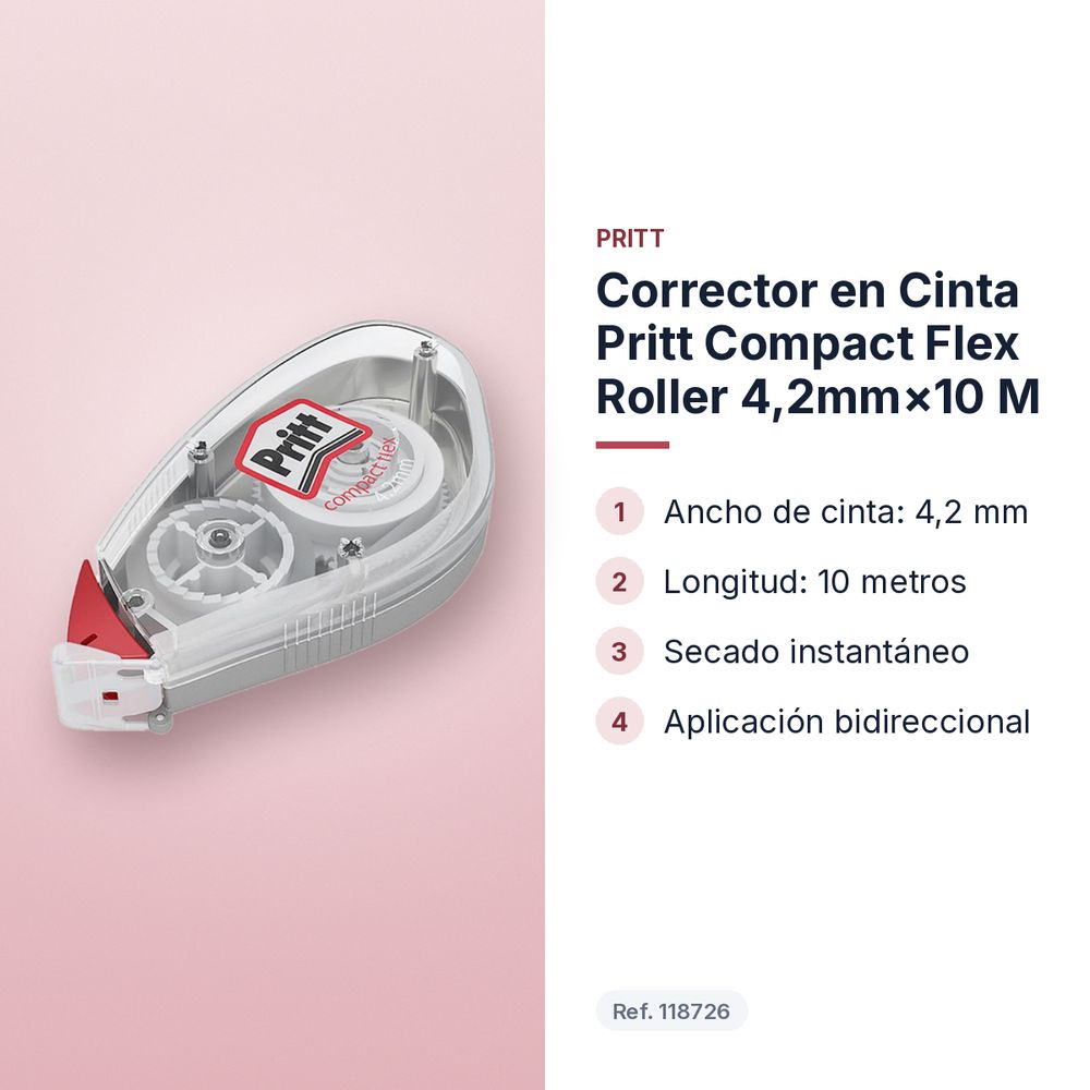 CORRECTOR EN CINTA PRITT COMPACT FLEX ROLLER 4,2MM×10 M - características principales