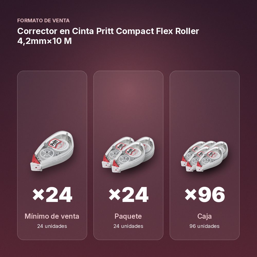 CORRECTOR EN CINTA PRITT COMPACT FLEX ROLLER 4,2MM×10 M - formato de venta: paquete de 24, caja de 96