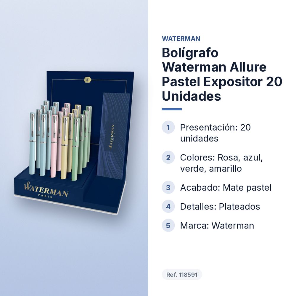  BOLÍGRAFO WATERMAN ALLURE PASTEL EXPOSITOR 20 UNIDADES - características principales