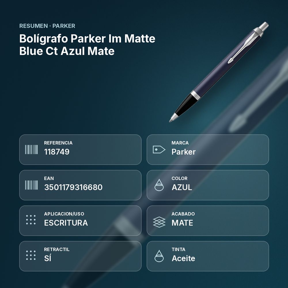 BOLÍGRAFO PARKER IM MATTE BLUE CT AZUL MATE  - resumen de atributos