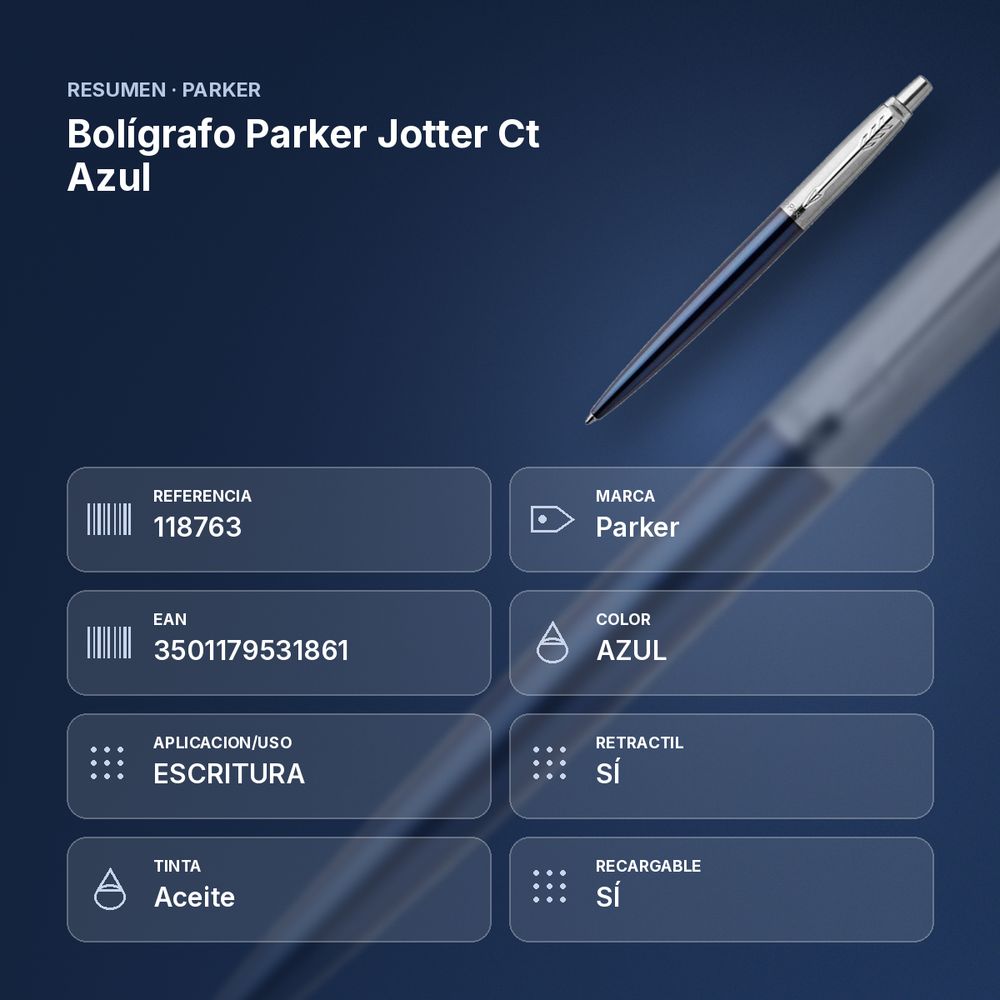 BOLÍGRAFO PARKER JOTTER CT AZUL - resumen de atributos