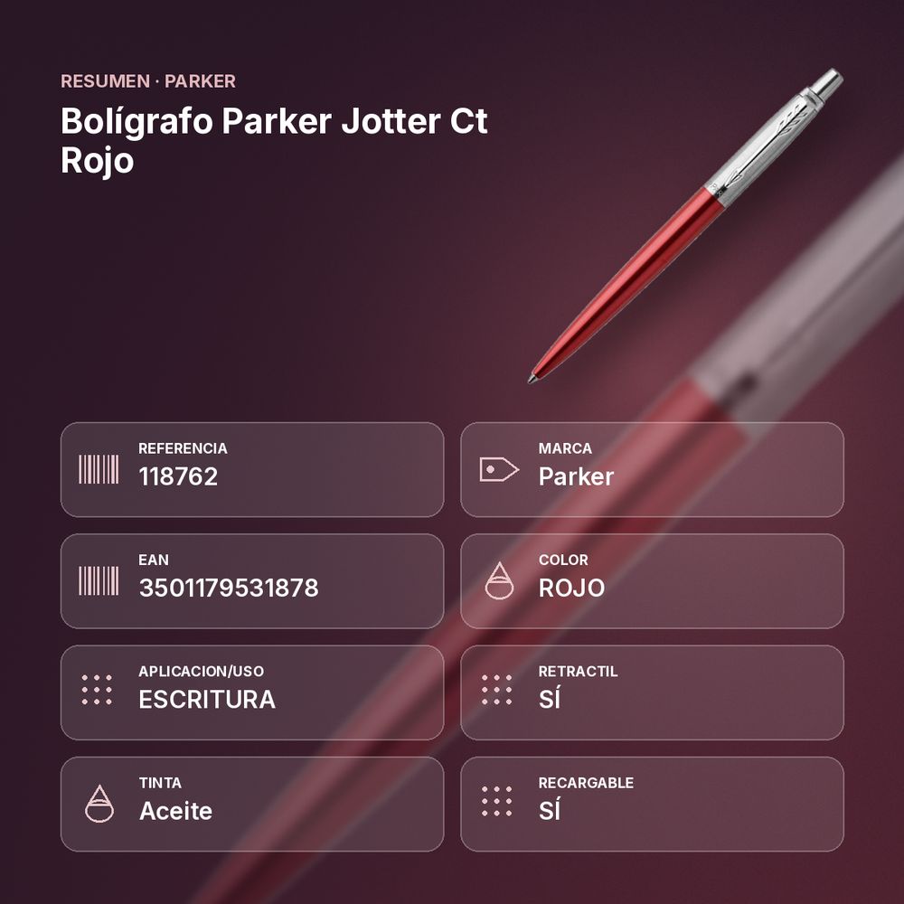 BOLÍGRAFO PARKER JOTTER CT ROJO - resumen de atributos