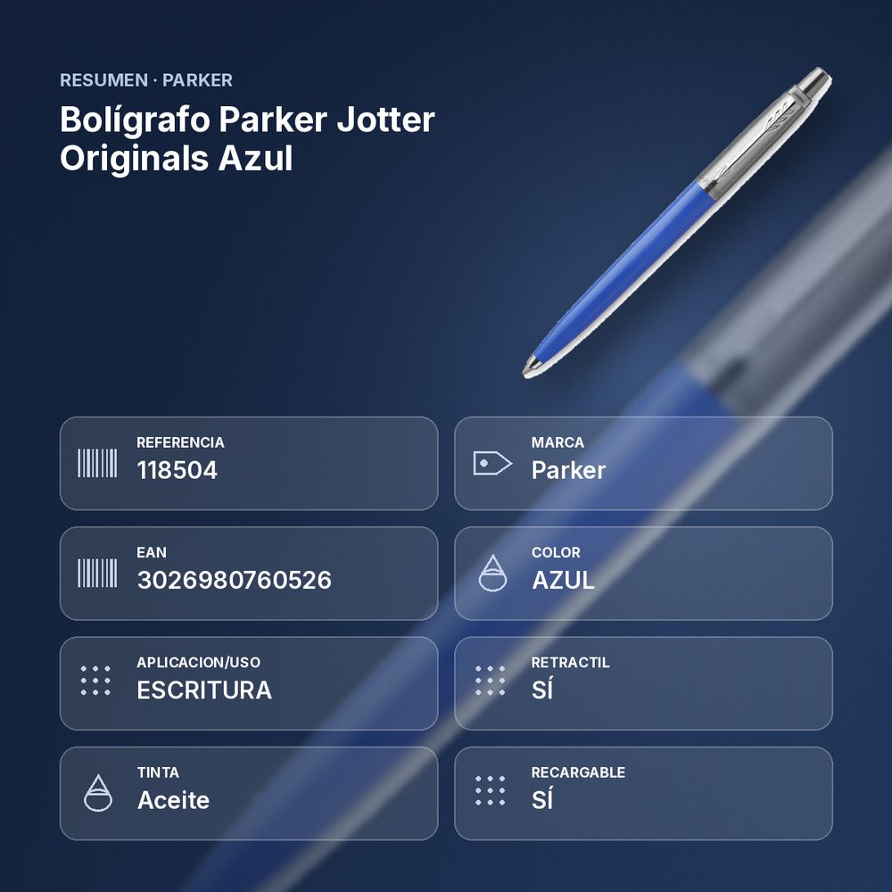 BOLÍGRAFO PARKER JOTTER ORIGINALS AZUL - resumen de atributos