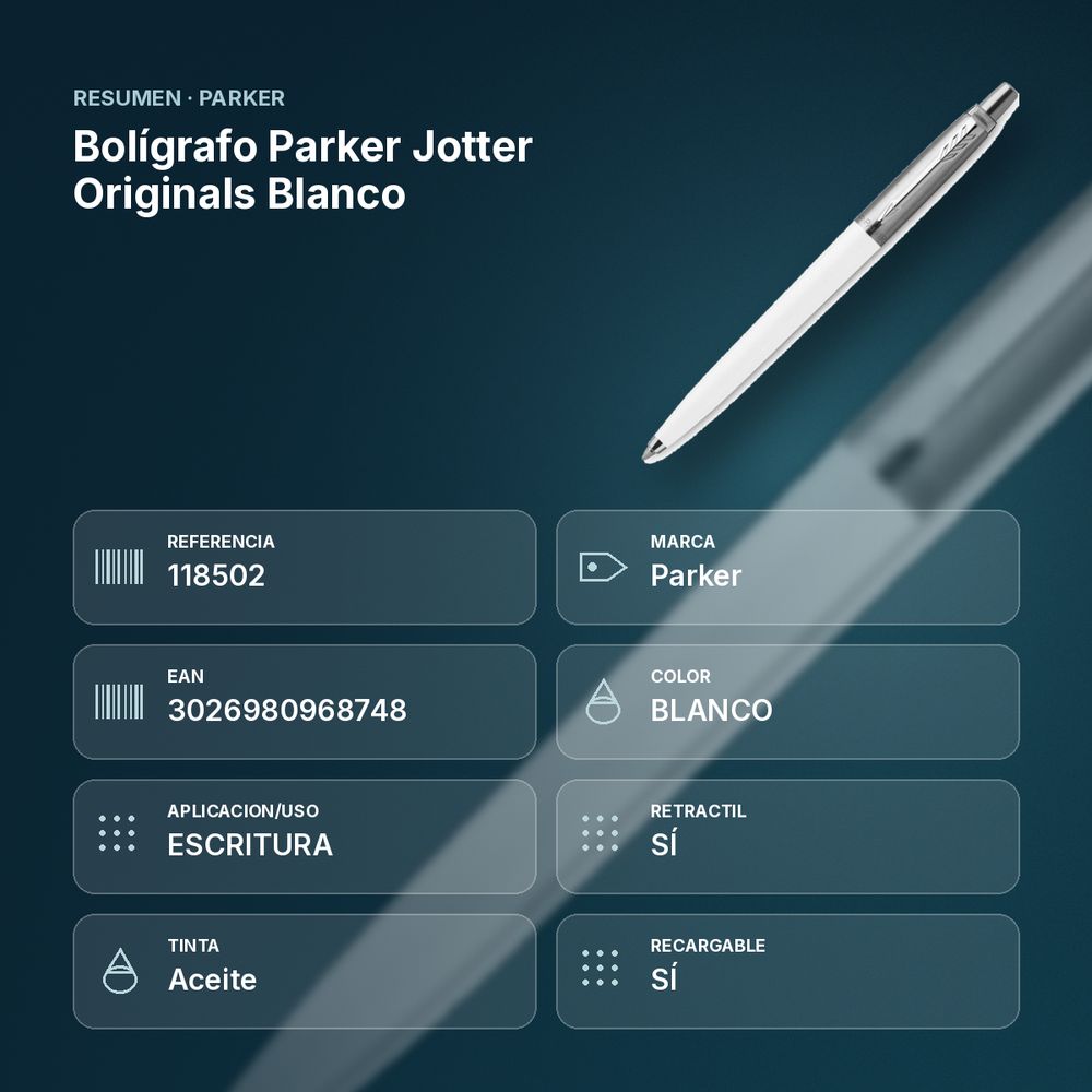 BOLÍGRAFO PARKER JOTTER ORIGINALS BLANCO - resumen de atributos