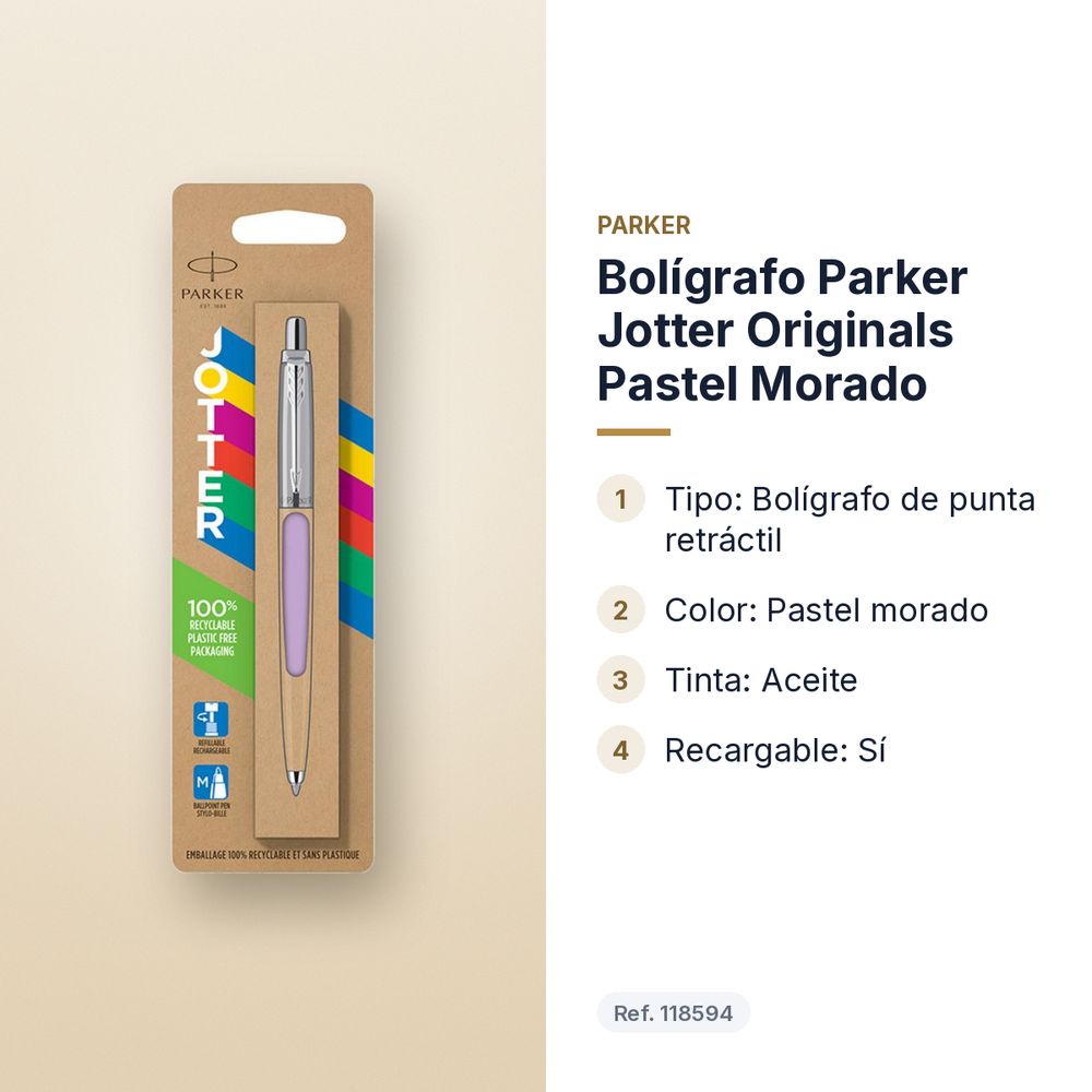 BOLÍGRAFO PARKER JOTTER ORIGINALS PASTEL MORADO - características principales