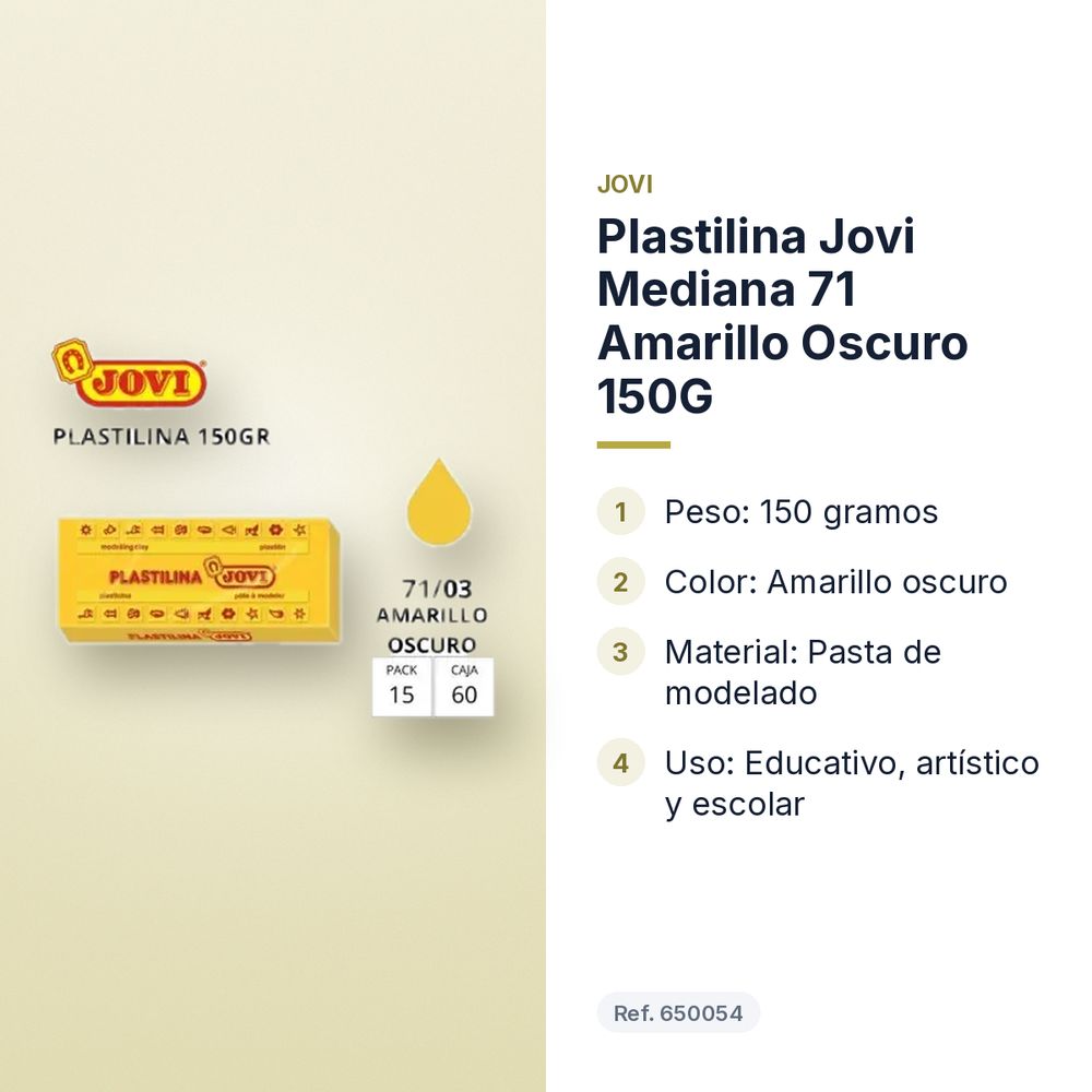 PLASTILINA JOVI MEDIANA 71 AMARILLO OSCURO 150G - características principales