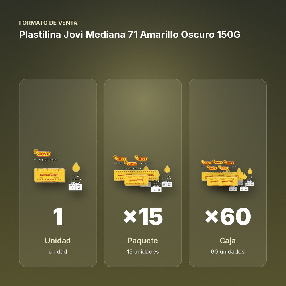 PLASTILINA JOVI MEDIANA 71 AMARILLO OSCURO 150G - formato de venta: paquete de 15, caja de 60