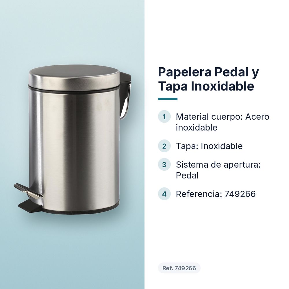 PAPELERA PEDAL Y TAPA INOXIDABLE - características principales