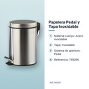 PAPELERA PEDAL Y TAPA INOXIDABLE - características principales
