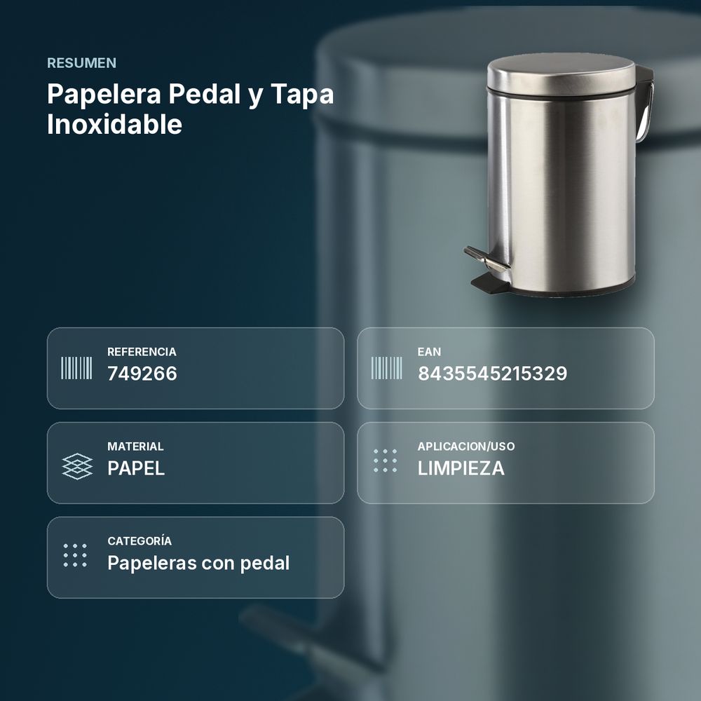 PAPELERA PEDAL Y TAPA INOXIDABLE - resumen de atributos