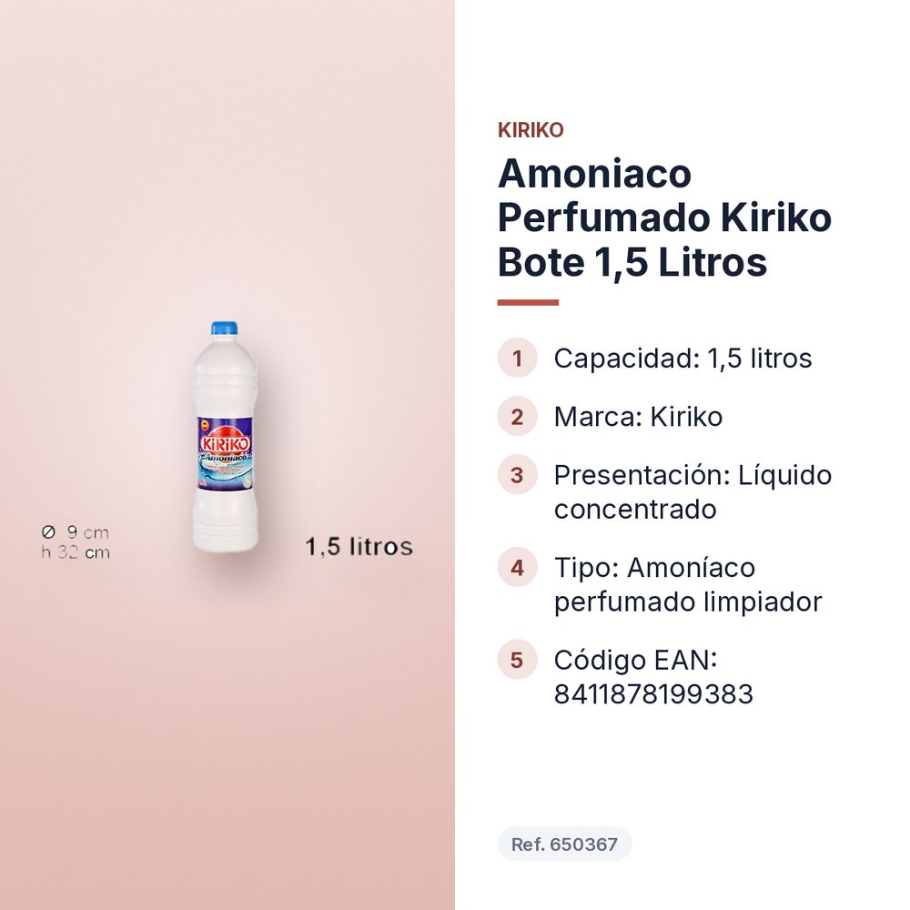 AMONIACO PERFUMADO KIRIKO BOTE 1,5 LITROS - características principales