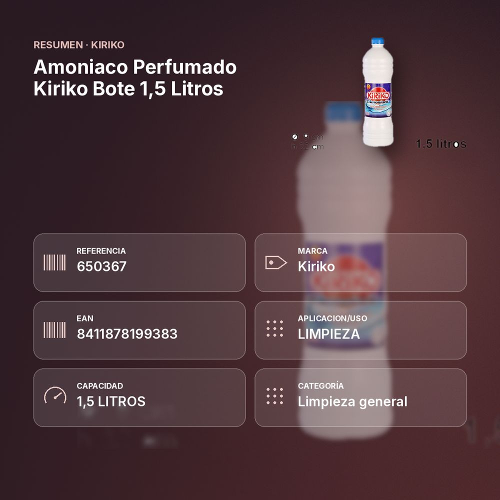 AMONIACO PERFUMADO KIRIKO BOTE 1,5 LITROS - resumen de atributos