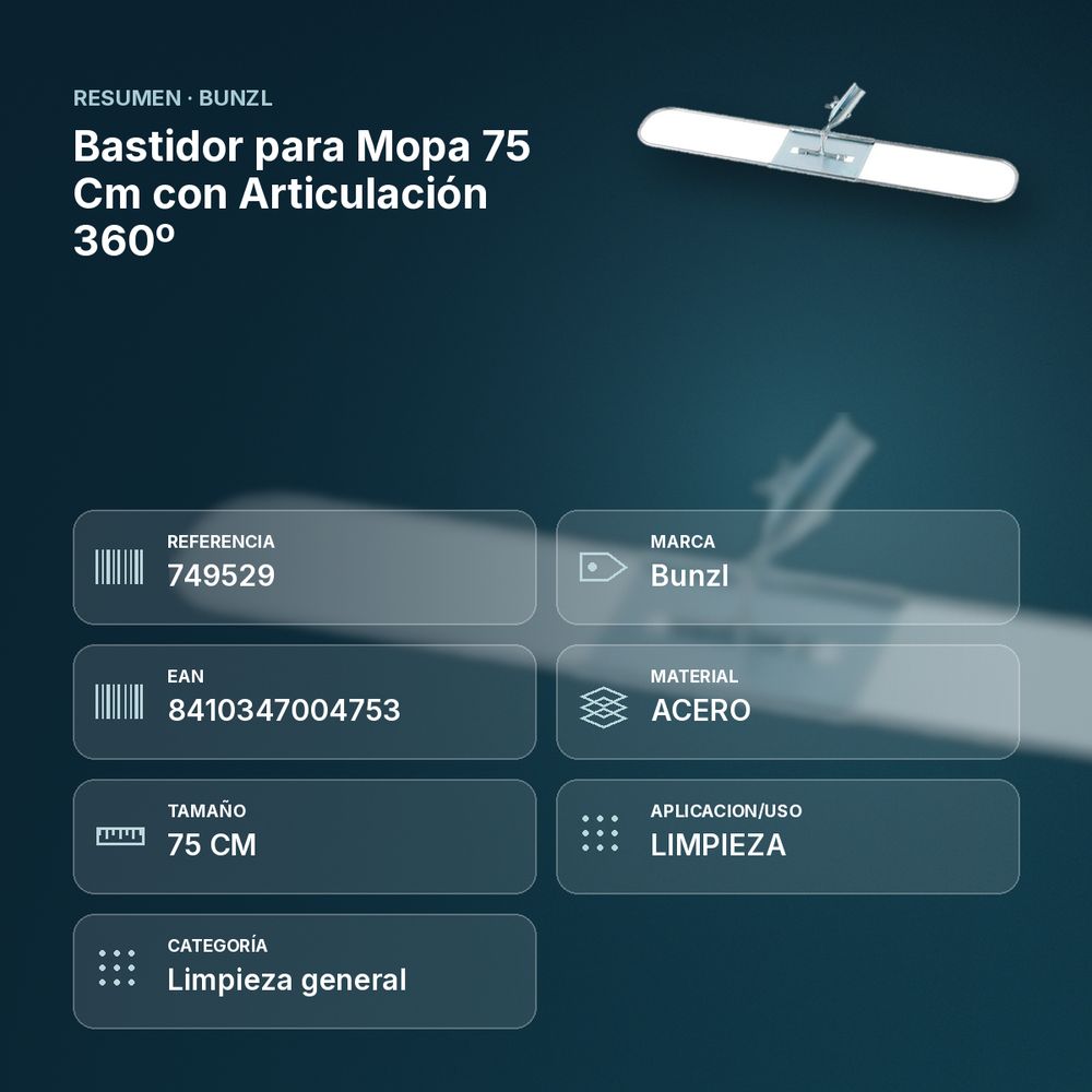 BASTIDOR PARA MOPA 75 CM CON ARTICULACIÓN 360º - resumen de atributos