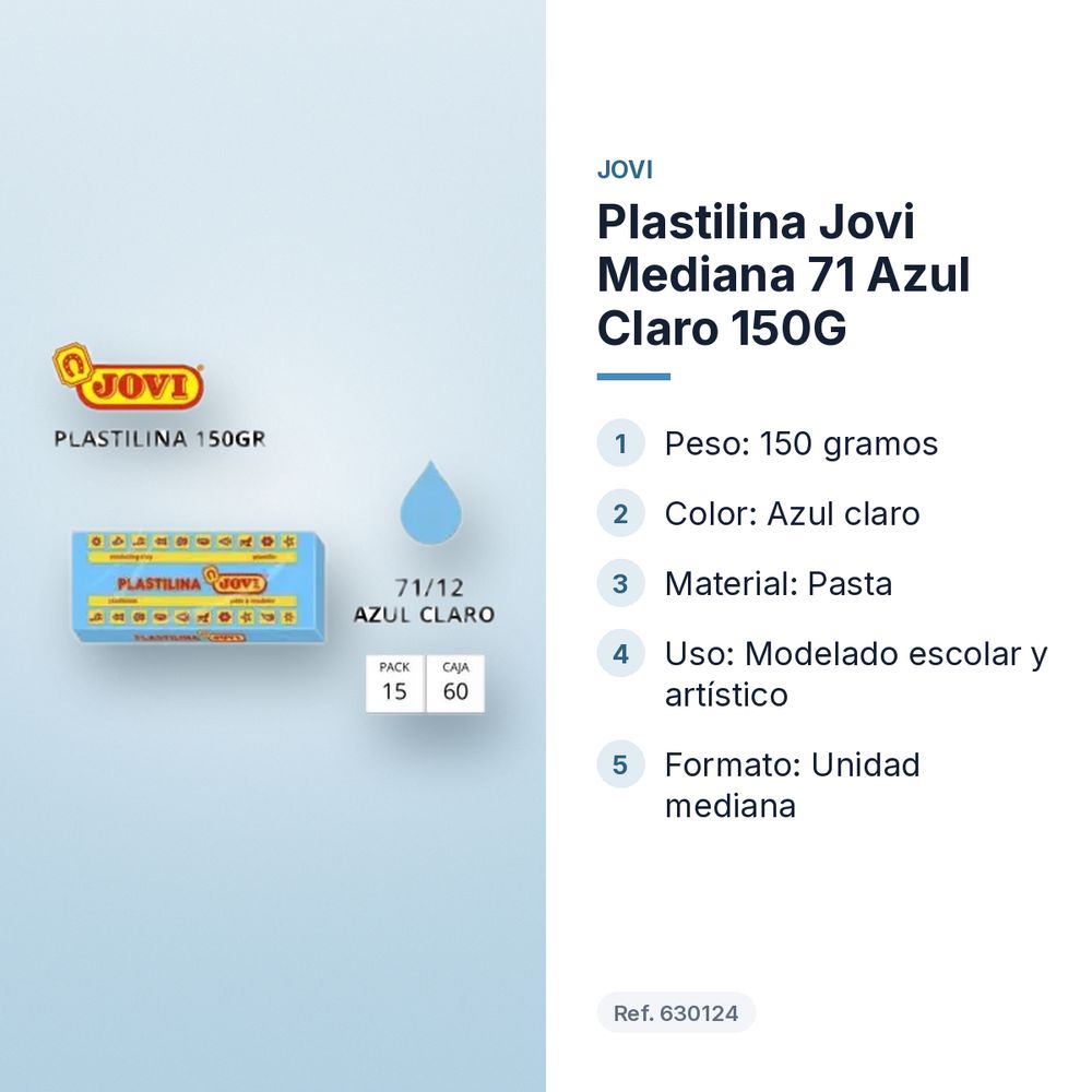 PLASTILINA JOVI MEDIANA 71 AZUL CLARO 150G - características principales