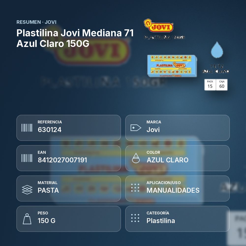 PLASTILINA JOVI MEDIANA 71 AZUL CLARO 150G - resumen de atributos