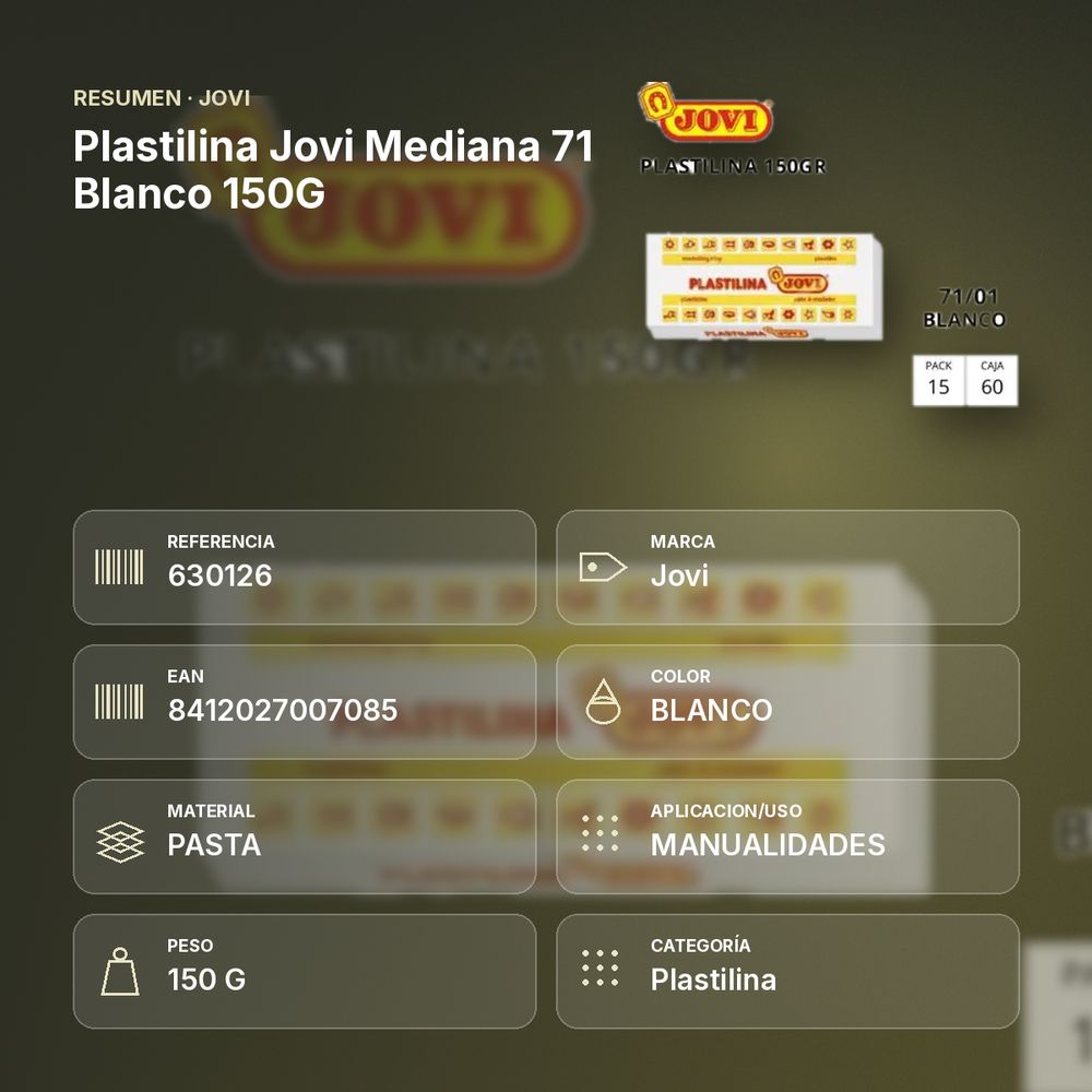 PLASTILINA JOVI MEDIANA 71 BLANCO 150G - resumen de atributos
