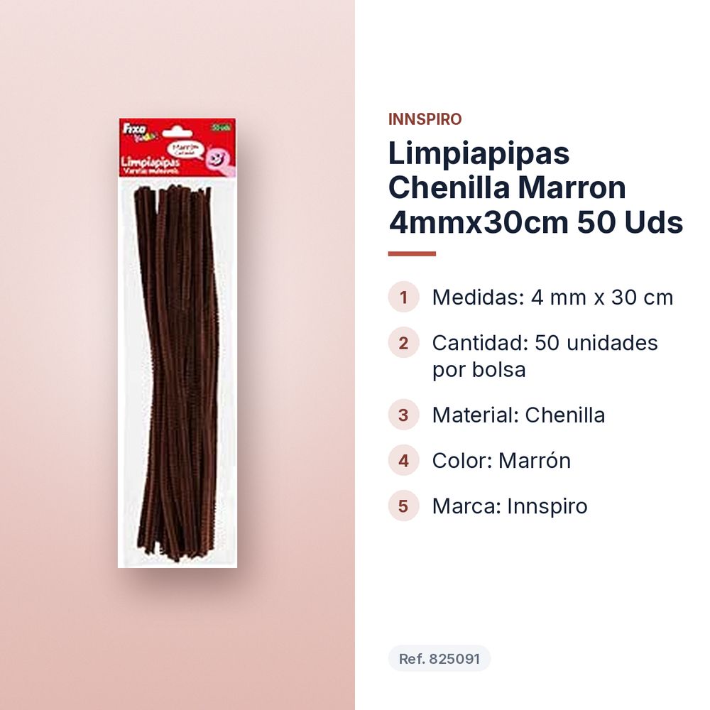 LIMPIAPIPAS CHENILLA MARRON 4MMX30CM 50 UDS - características principales