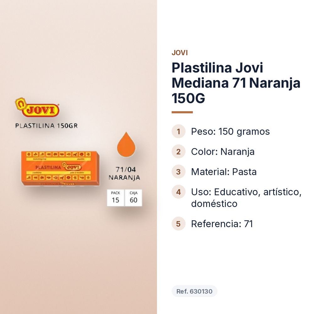 PLASTILINA JOVI MEDIANA 71 NARANJA 150G - características principales