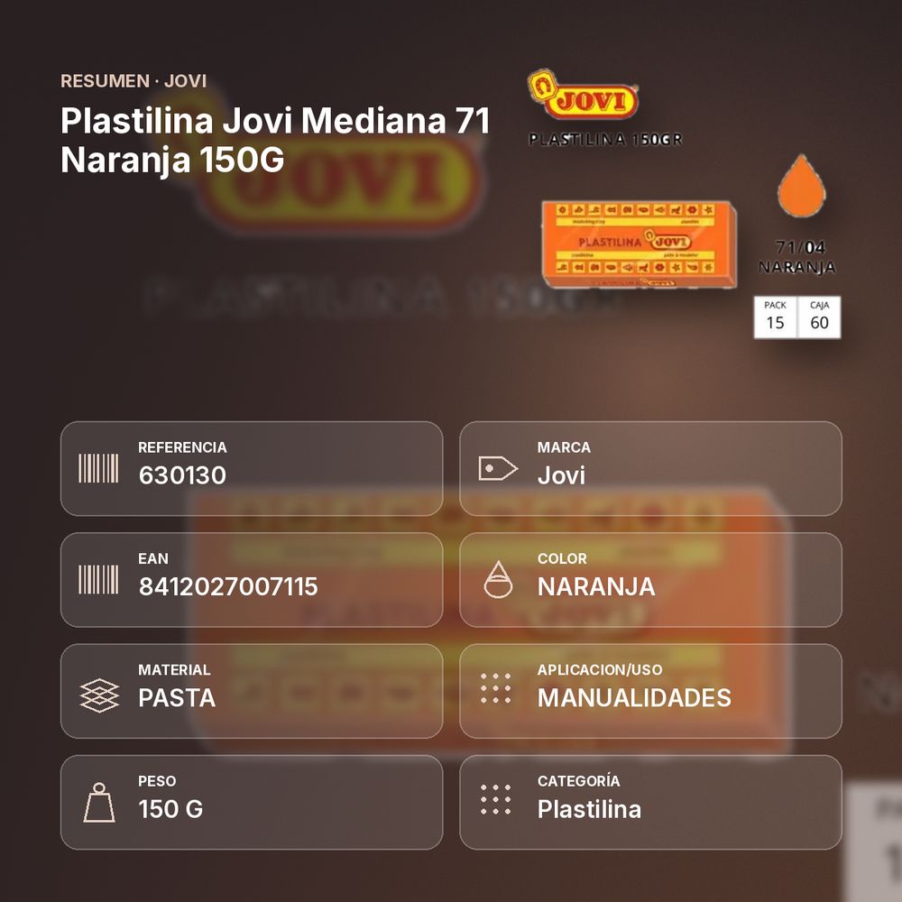 PLASTILINA JOVI MEDIANA 71 NARANJA 150G - resumen de atributos