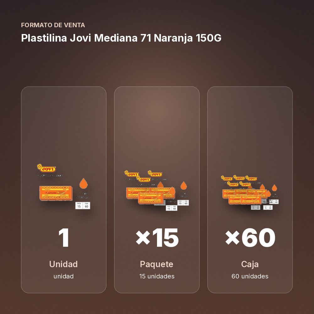 PLASTILINA JOVI MEDIANA 71 NARANJA 150G - formato de venta: paquete de 15, caja de 60