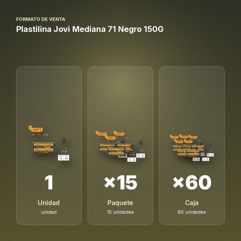 PLASTILINA JOVI MEDIANA 71 NEGRO 150G - formato de venta: paquete de 15, caja de 60
