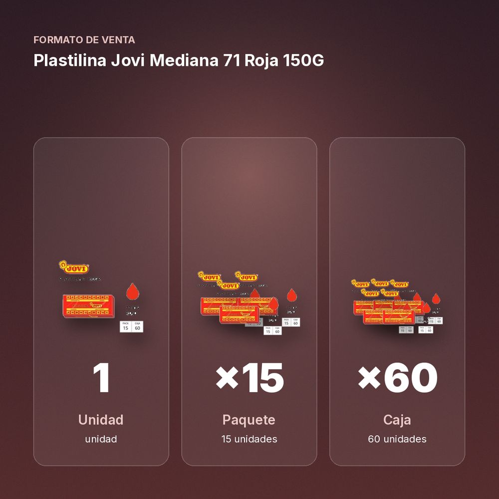 PLASTILINA JOVI MEDIANA 71 ROJA 150G - formato de venta: paquete de 15, caja de 60