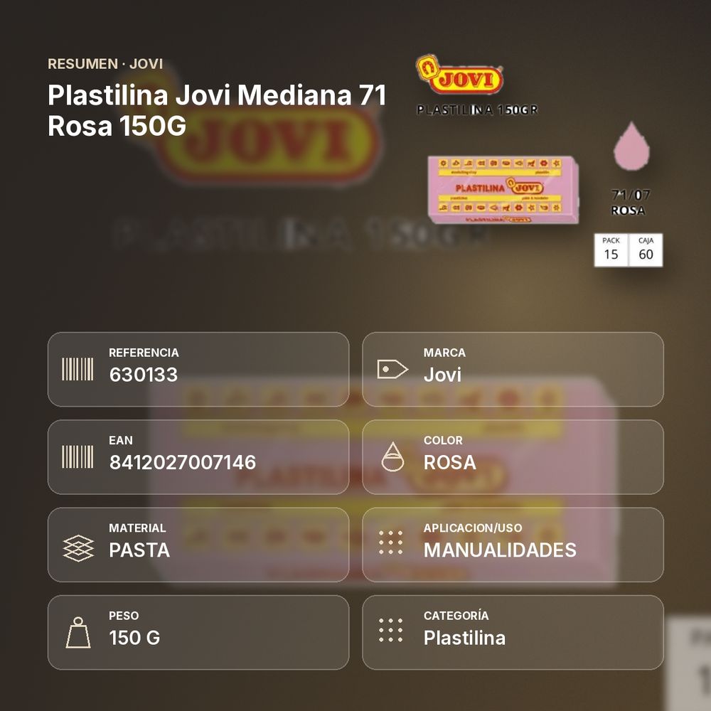 PLASTILINA JOVI MEDIANA 71 ROSA 150G - resumen de atributos