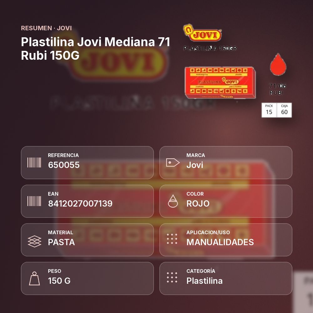 PLASTILINA JOVI MEDIANA 71 RUBI 150G - resumen de atributos
