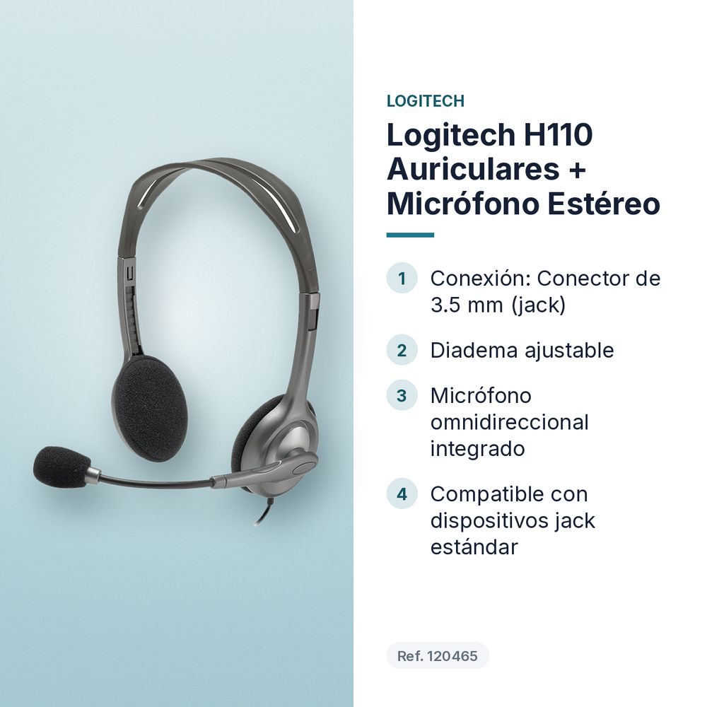 LOGITECH H110 AURICULARES + MICRÓFONO ESTÉREO - características principales