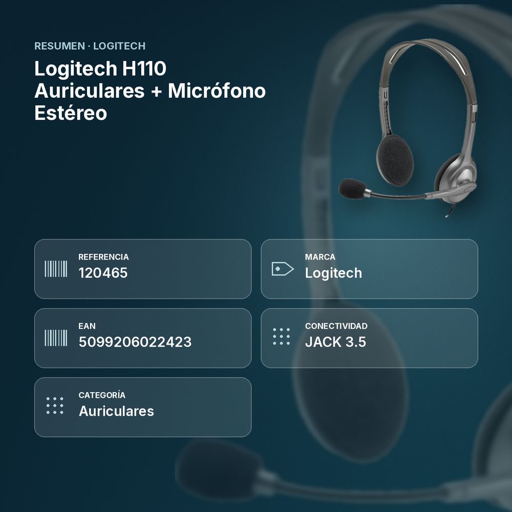LOGITECH H110 AURICULARES + MICRÓFONO ESTÉREO - resumen de atributos
